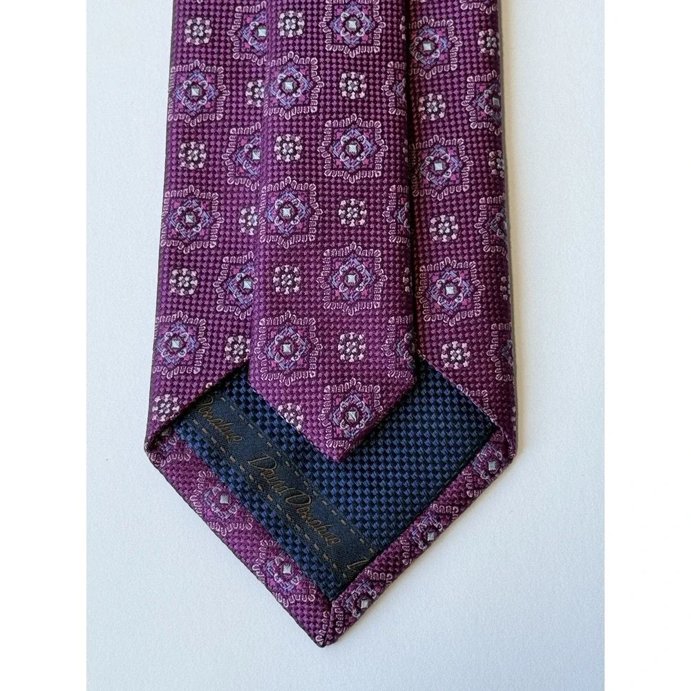 DAVID DONAHUE Men's‎ Silk Purple Necktie Italy/USA Luxury Designer Geometric EUC